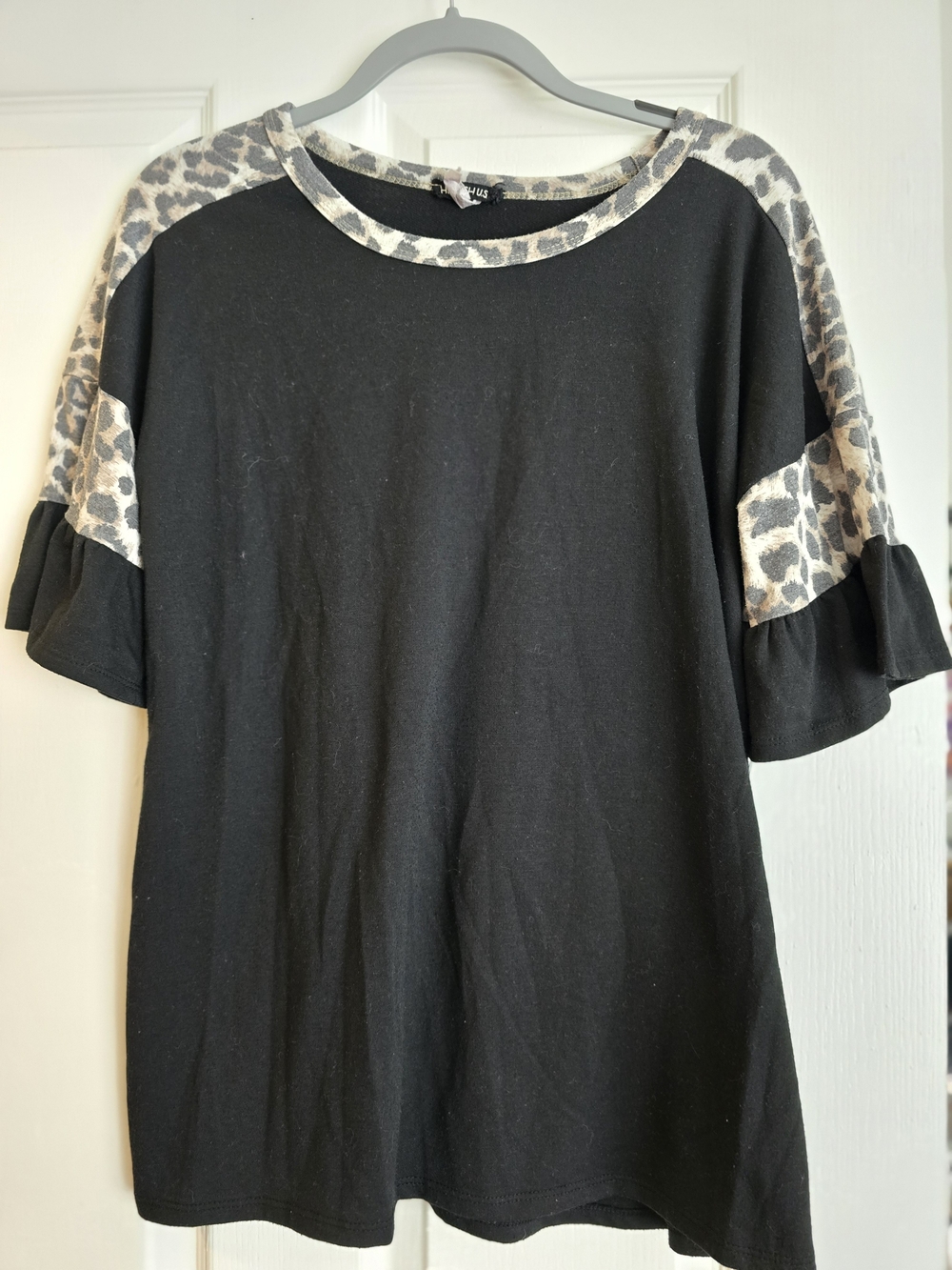 HEIMISH USA Black Tee with Leopard Accent Trim